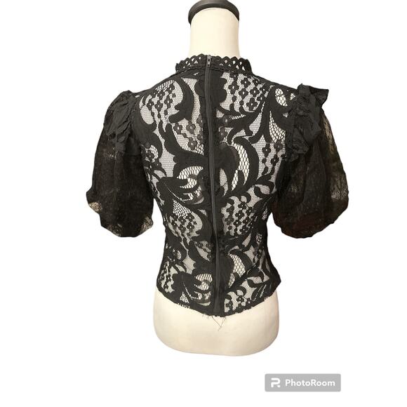 Peach Small Black Lace Sheer Short Sleeve Top - Picture 2 of 3